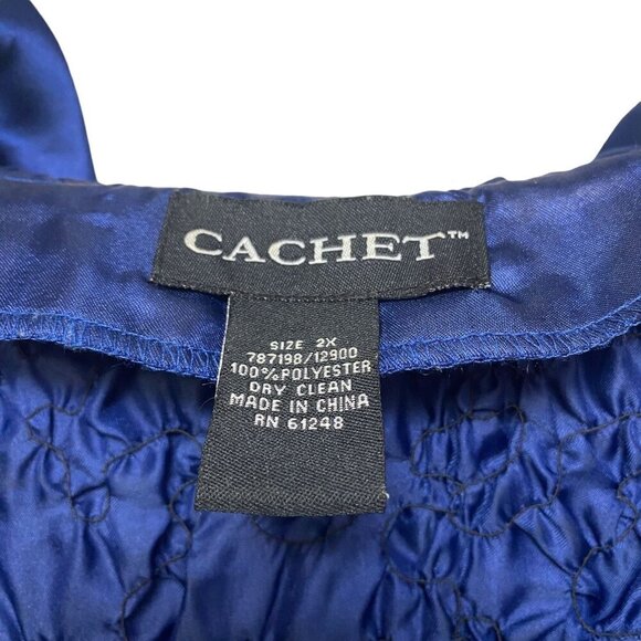 CACHET Evening Blouse Plus Size 2X Blue Satin Womens Party Top Wedding Guest - Picture 5 of 8